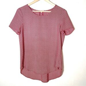 Pleione red short sleeve blouse top shirt size small S B178